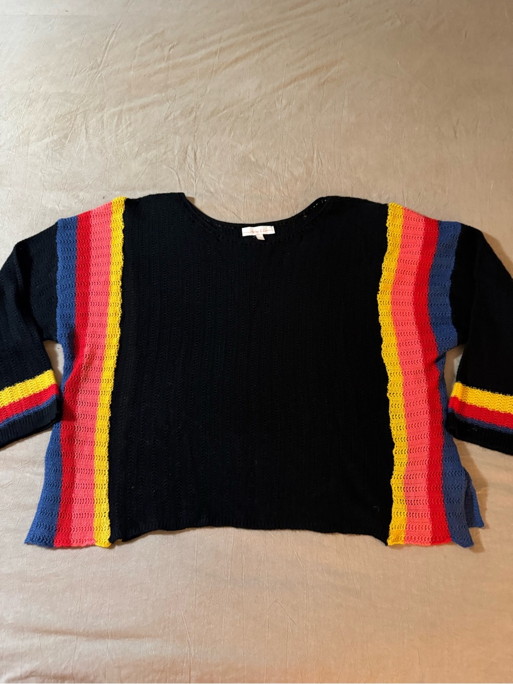 Hailey & Co Large Black Knit Sweater with Colorblock Stripe Detail